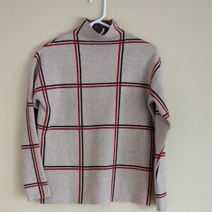 Small Tahari Sweater Windowpane Plaid Red Black Comfy Cozy Office Career